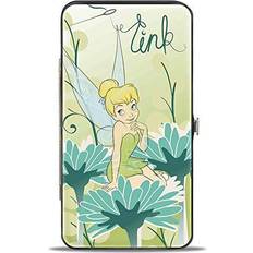 Disney Wallet Hinged Tinker Bell Sitting On Flower Pose Greens Aqua Blues Vegan