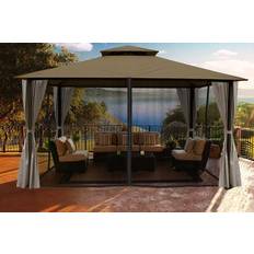 Garden & Outdoor Environment 11 14 ft. Barcelona Gazebo with Mosquito Netting Privacy Panels Sand Canopy