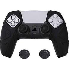 Controller Grips PlayVital Mecha Edition Black Ergonomic Soft Controller Silicone Case Grips for Playstation 5 Rubber Protector Skins with Thumbstick Caps for Controller