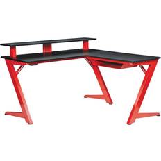 Gaming desk l shape Furnishings 54 in. L-Shaped Matte Red/Matte Black Computer Gaming with USB Port