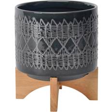 Large black flower pots Benjara 8 in. Large Black Ceramic Planter Stand