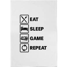 White Kitchen Towels Eat Sleep Game Repeat Tea Kitchen Towel White