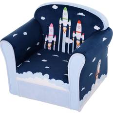 Homcom Kids Cartoon Rocket Wooden Frame Single Armchair Sofa Blue