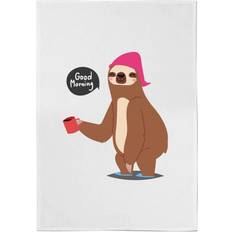 White Kitchen Towels Good Morning Sloth Cotton Tea Kitchen Towel White