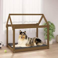 vidaXL Hundeseng 101x70x90 cm massivt fyrretræ gyldenbrun