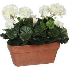 Blanc Plantes Artificielles Geranium Pvc Blanc Avec Pot Pour Balcon 29x13x40 cm - L29 x L13 x H40 cm Plante Artificielle