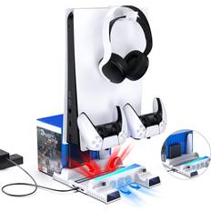 Controller & Console Stands NexiGo PS5 Vertical Stand with Headset Holder and AC Adapter for PS5 Disc & Digital Editions, RGB Controllers Charger, R