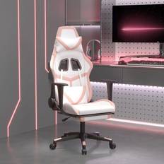 Gaming chair with massage vidaXL Gamingstol med massage och fotstöd vit och rosa konstläder