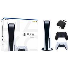 Game Consoles Sony PlayStation 5 Disc Edition with Two Controllers White and Midnight Black DualSense and Mytrix Hard Shell Protective Controller Case