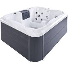 Jacuzzis Beliani Jacuzzi Bañera De Hidromasaje Led De Acrílico Blanco 180 x 215 cm Aluminio 4 Plazas 19 Jets Aire Libre Arcelia