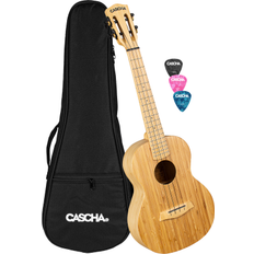 Ukulele barn Cascha Bamboo Natural Tenor ukulele vuxna och barn – inkl. 3 plektrum & vadderad väska – bambuukulele för nybörjare eller avancerade – högkvalitativa kolsträngar – högsta kvalitet