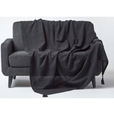 Coton Couvre-lits Homescapes Rajput Ribbed Couvre-lit Noir (200x)