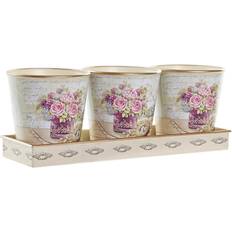 Rosa Utensilios de cocina Dkd Home Decor Set Macetas Beige Rosa PVC Aluminio Shabby Chic 38 x 12 x 14 cm (3 Piezas) Juego de utensilios de cocina