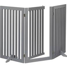 Relaxdays Safety Gate with Door, Retractable, with Feet, Children & Pets, FreeStanding Barrier, HxW: 92x154 cm, Grey