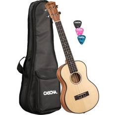 Nylonsträngar Cascha Professionellt Tenor Ukulele kit, solid grantopp, 53 cm ukulele med Aquila nylonsträngar, tillbehör, vadderad gigbag och 3 plektrum