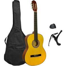 Gitarrpaket för nybörjare med klassisk spansk XF-gitarr i fullstorlek 4/4 med nylonsträngar, fodral, capo och plektrum – natur