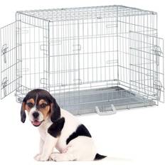 Relaxdays Foldable Dog Crate, for Indoors or Travels, Galvanised Tray, 2