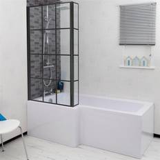 Whirlpool Bathubs Ceramica L Shaped Bath Black Grid Shower Screen LH Front Panel