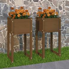 vidaXL Plantekasser 2 stk. 40x40x81 cm massivt fyrretræ gyldenbrun Krukke