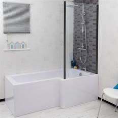 Shape Bath Black Shower Screen rh Front End Panel White