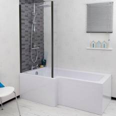 Ceramica L Shape Bath Black Shower Screen Front End Panel White