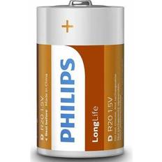 Philips 54952 Batteri (2) R20 D Lång livslängd Slumpmässig färg