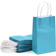 Blue Panda 25 Pack Kraft Blue Goodie Bags with Handles for Gift Bags Shopping 9 x 5 x 3 in