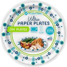 Member's Mark Disposable Plates Ultra White/Blue 204-pack