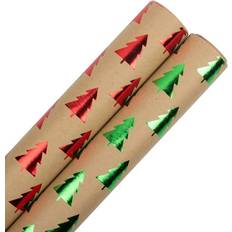 Multi-Color Christmas Trees Kraft Wrapping Red & Green (2 Rolls) 50 sq ft