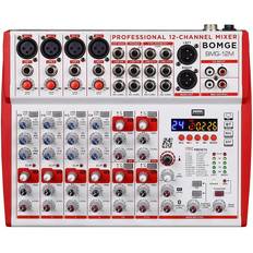 Podcast interface BOMGE 12-Input sound board Mixer with Mic Preamps and Compressors, 24DSP, bluetooth,48V Power,British EQ and USB/Audio Interface fro recording, karaoke and podcast. (12M-12 Channel)