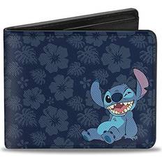 Buckle-Down Wallet Bifold Stitch Winking Pose Tropical Flora Blues Vegan