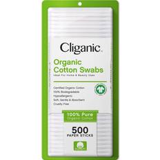 Cliganic Organic Cotton Swabs, 500 Count - 100% Pure Natural Biodegradable Cotton, Chlorine-Free