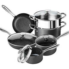 Integrated Strainer Cookware Michelangelo Pro. Hard Anodized Cookware Set with lid 10 Parts