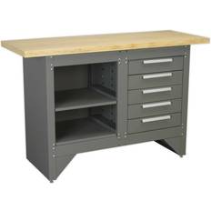 Loops Heavy Duty Steel Workbench Shelf & 5 Draw Storage Wooden Work Top Station