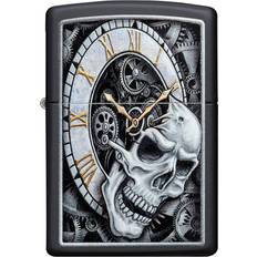 Zippo Lightere Zippo Skull Clock Design Black Matte Pocket Lighter