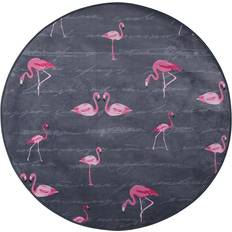 Beliani Printed Round Kids Children Room Rug Flamingo Pattern 120 Grey Pink Kerte