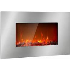 Zilver Elektrische Openhaarden Klarstein Lausanne Luxe elektrische haard 2000W 2 warmtestanden 90 cm roestvrij staal