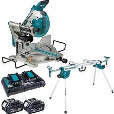 Battery Mitre Saws Makita DLS110Z 18v/36v Brushless Mitre Saw 2 x 5.0Ah Batteries Charger & Stand