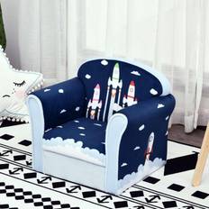 Homcom Childrens Rocket Print Soft Fabric Armchair Multi