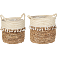 Pots, Plants & Cultivation Beliani Set of 2 Seagrass Plant Baskets Planter Pots Two-Coloured Natural Decor Matiku