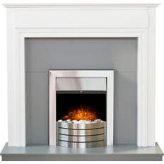 Fireplaces Adam Honley Fireplace in Pure White & Grey with Downlights & Comet Electric Fire in Brushed Steel, 48 Inch