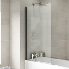 Nuie Matt Black Profile Hinged Bath Screen 1430mm h 6mm