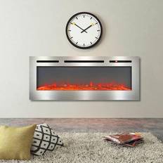 LivingAndHome Led Electric Wall Mounted Fireplace Recessed Fire Heater 12 Flames With Remote, Silver 60inch Livingandhome