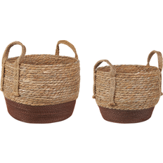 Beliani Set of 2 Seagrass Plant Baskets Planter Pots Two-Coloured Natural Decor Paladju