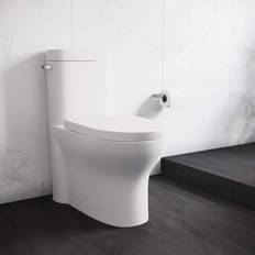 Rimless Water Toilets Swiss Madison Monaco 1-Piece 1.28 GPF Elongated Left Side Single Flush Handle Toilet in Glossy White