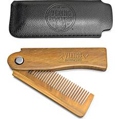 Folding Beard Comb w/Carrying Pouch for Men All Natural Wooden Beard Comb w/Gift Box Green Sandalwood Comb for Grooming & Combing Hair, Beards and