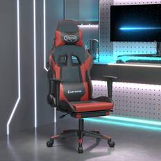 Sillas de juego vidaXL Silla gaming con reposapiés cuero sintético negro rojo tinto Negro