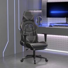 Sillas de juego vidaXL Silla gaming con reposapiés cuero sintético negro gris