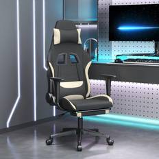 vidaXL Silla gaming con reposapiés tela crema y negro Negro