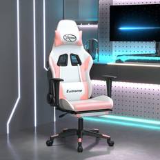 vidaXL Silla gaming con reposapiés cuero sintético blanco y rosa Blanco